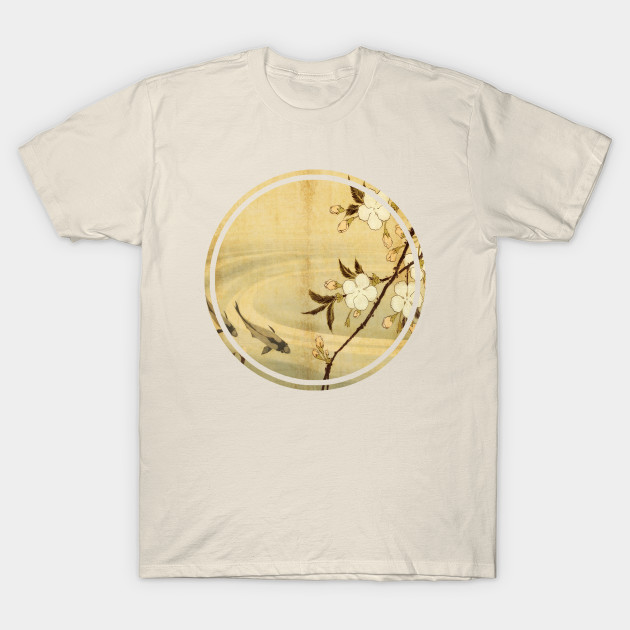 Old Japanese painting flowers and koi fish